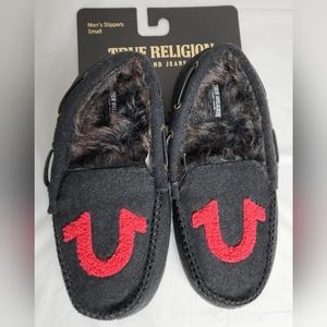 🔥 True Religion Logo Fur Lined Moccasins Slippers Brand New!